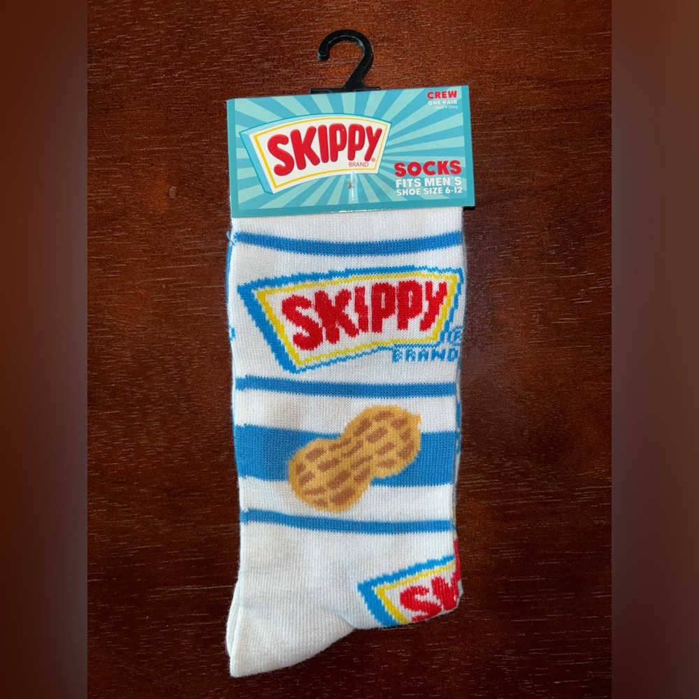 SKIPPY PEANUT BUTTER NOVELTY CREW SOCKS NWT MEN’S SHOE SIZE 6-12